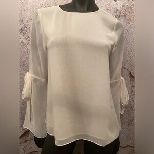 Melanie Lynn Ivory Chiffon Sleeve Tie Blouse NEW
